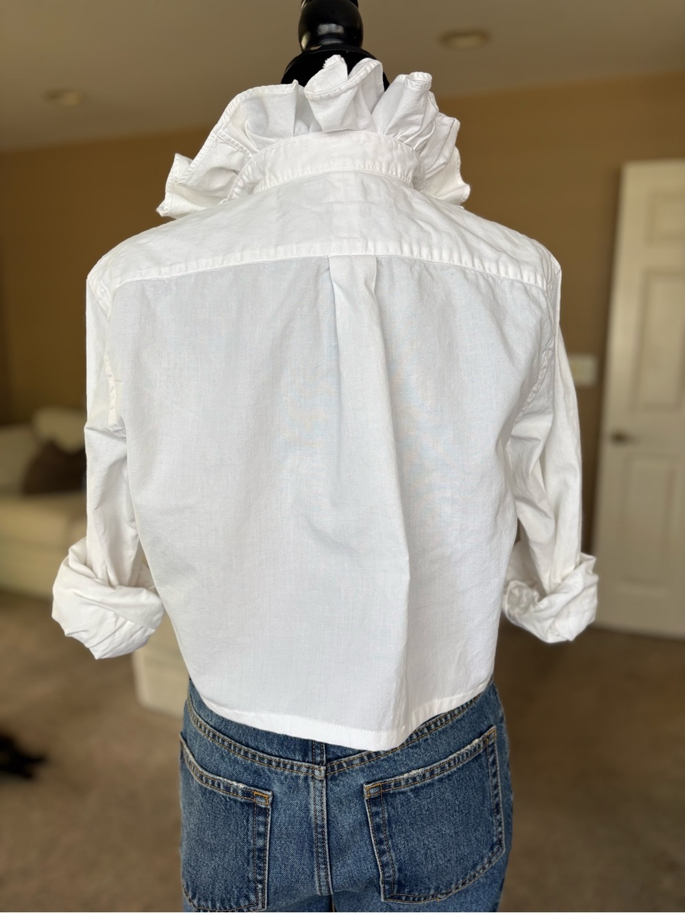 Reworked Cropped Ralph Lauren Ruffle Collar Button Down Size S - Picture 6 of 12